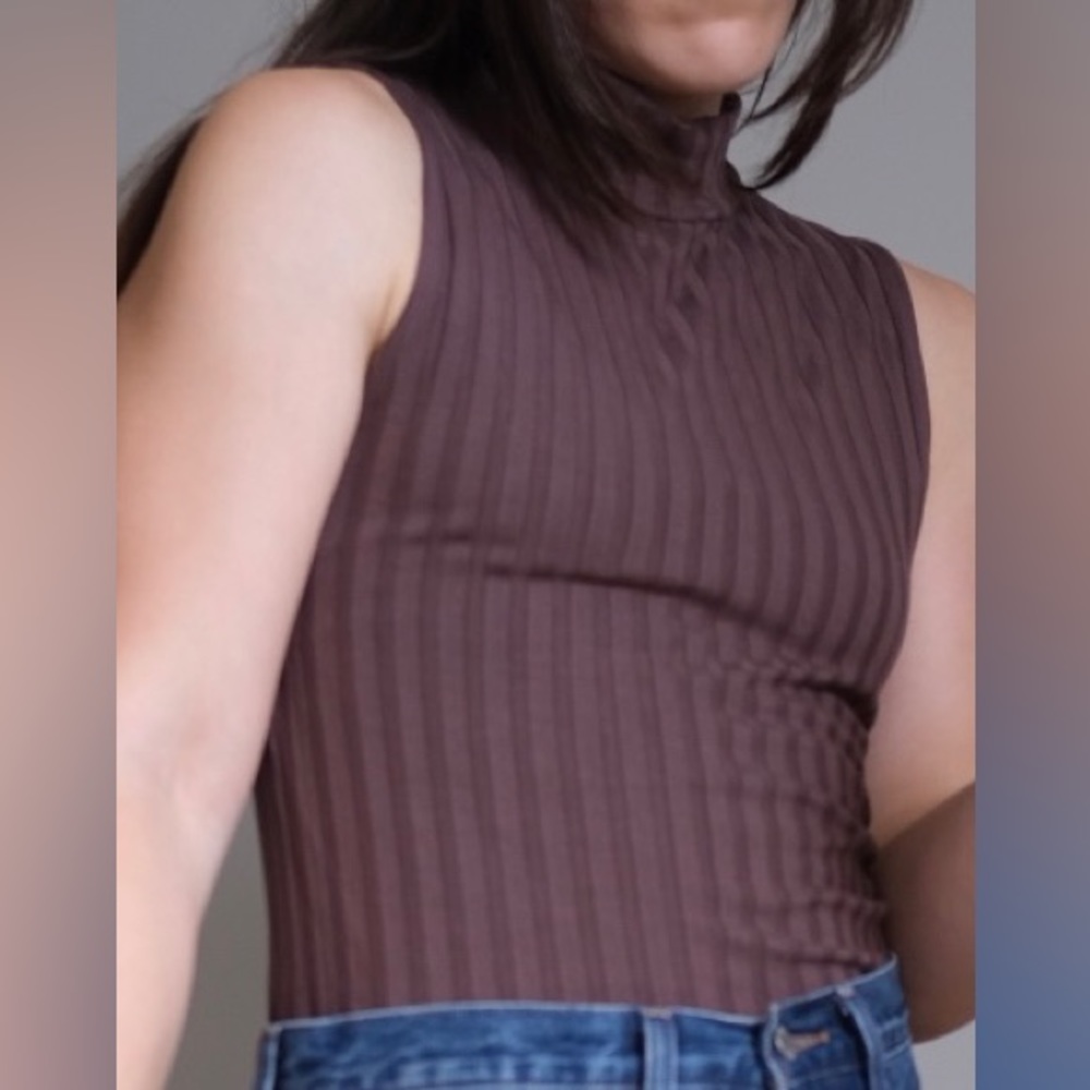 Dynamite brown mock neck rubbed top, size M US